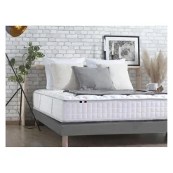 Ensemble Matelas Ressorts 7 zones COSMA + Sommier - Made in France - Sommier Gris chiné