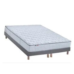 Ensemble Matelas Ressorts 7 zones COSMA + Sommier - Made in France - Sommier Gris chiné