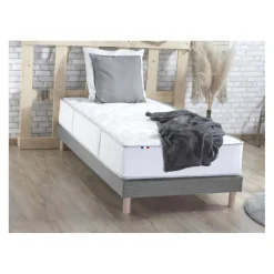 Ensemble Matelas Ressorts 7 zones COSMA + Sommier - Made in France - Sommier Gris chiné