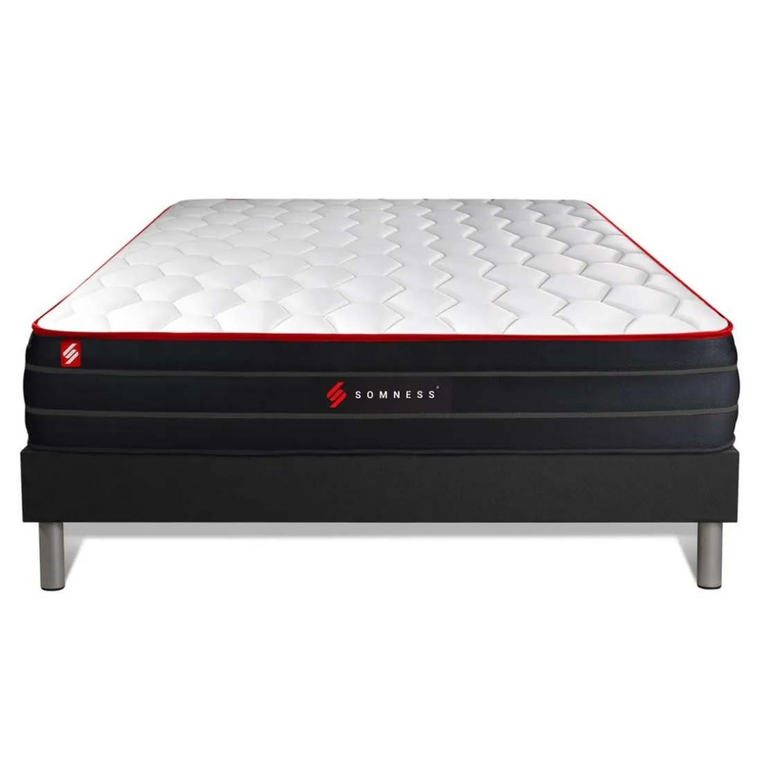 Ensemble matelas ressorts ensaches et memoire de forme,sommier kit noir
