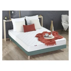 Ensemble Matelas Ressorts Fermes biconiques SPECTOS + Sommier Made in France - Sommier Vert céladon