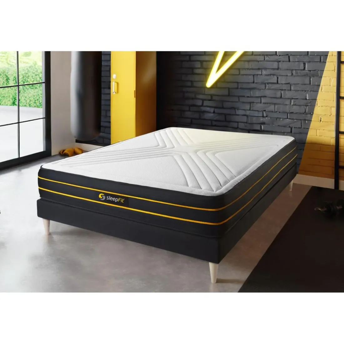 Ensemble sommier matelas micro ressorts ensaches et memoire de forme