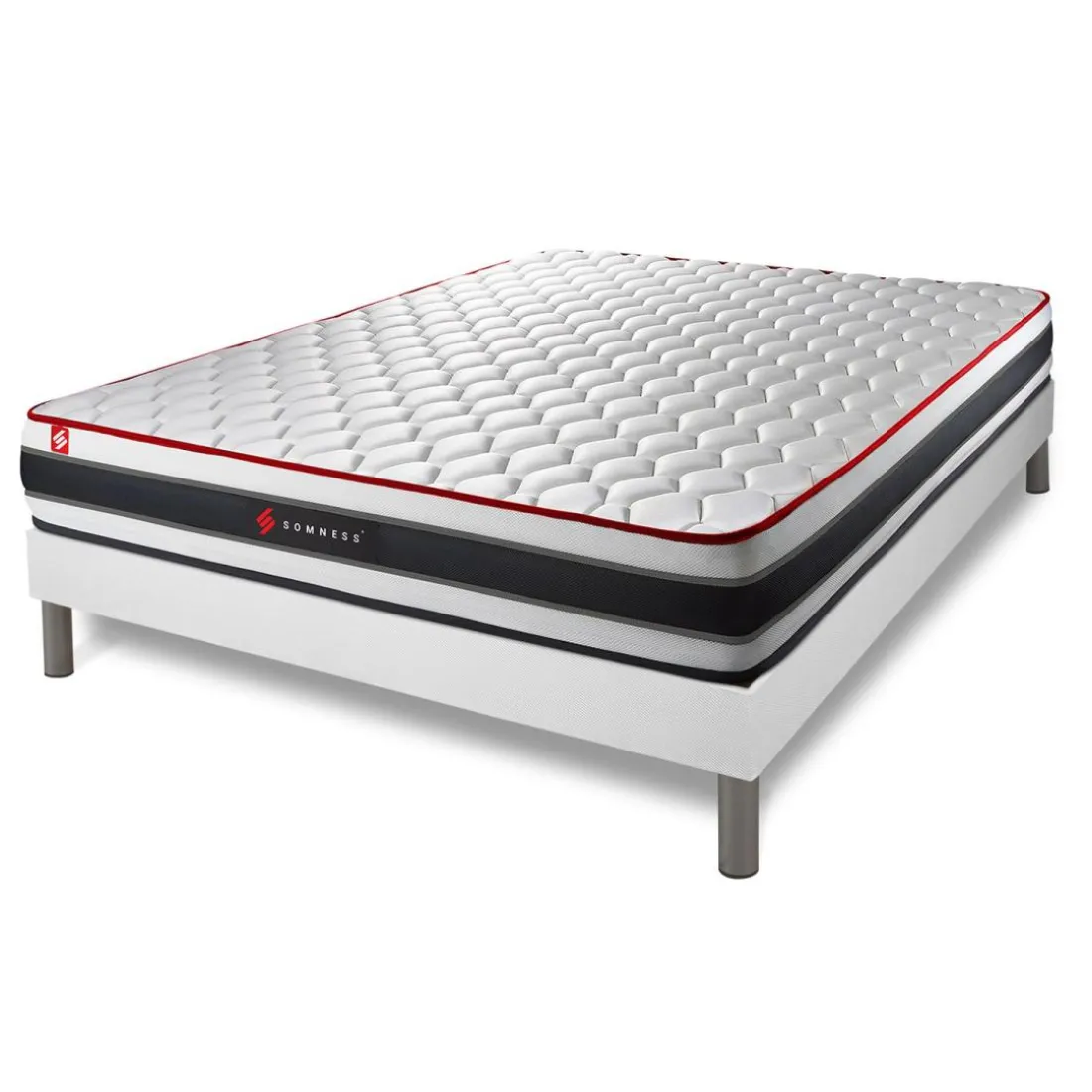 Ensemble sommier matelas ressorts ensaches et memoire de forme