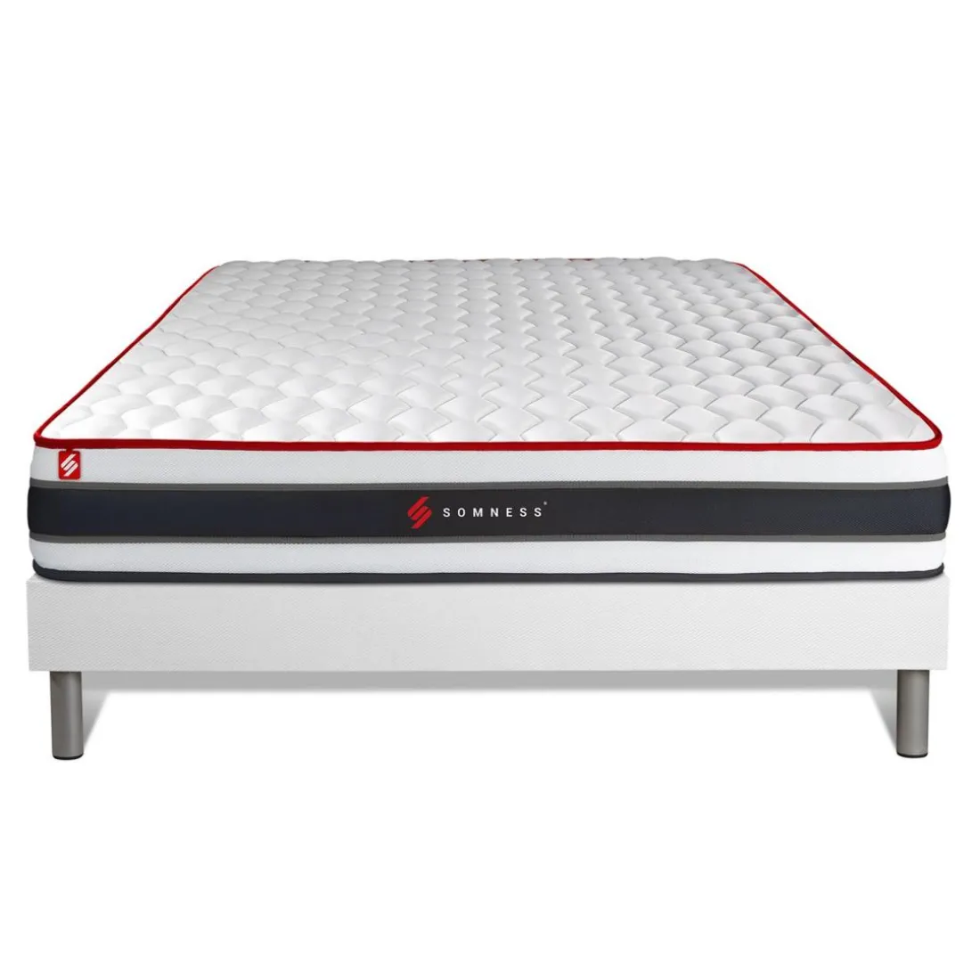 Ensemble sommier matelas ressorts ensaches et memoire de forme