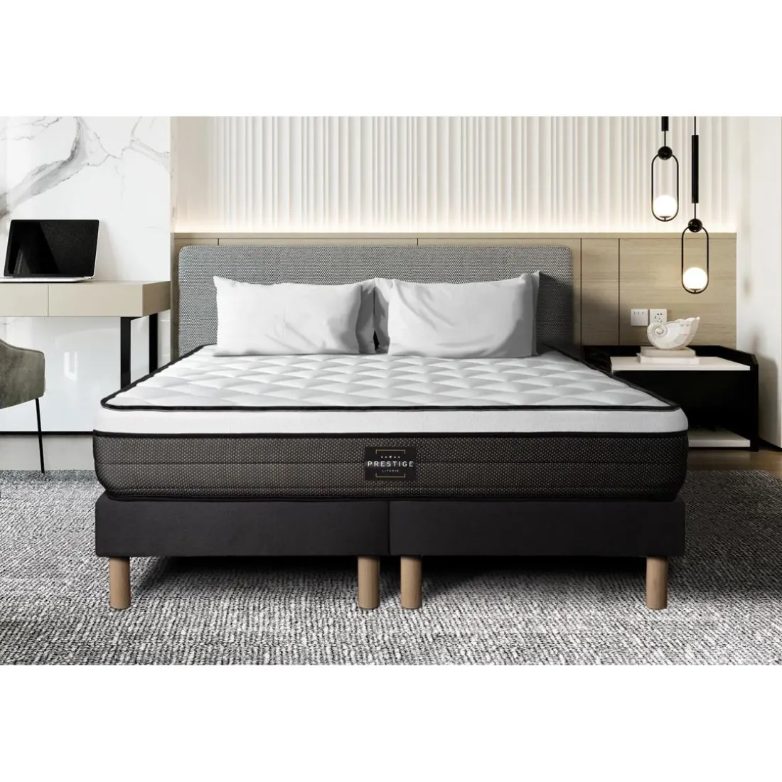 Ensemble Suite Ressorts ensaches, memoire de forme 5 zones double sommier noir