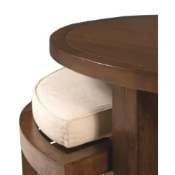 Ensemble Table Basse Ronde avec 2 Tabourets et Coussins Bois Mindi - EDEN