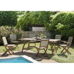 Ensemble Table rectangulaire pliante + 4 chaises pliantes + 2 fauteuils pliants - Bois d'Acacia ZANZIBAR