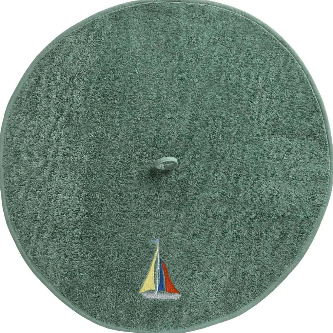 Essuie-mains rond brodé bateau SAILOR vert eucalyptus