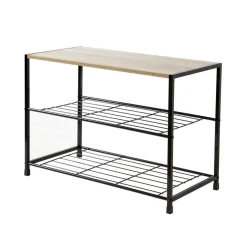 Etagère à chaussures 3 niveaux en acier et en bois Beige