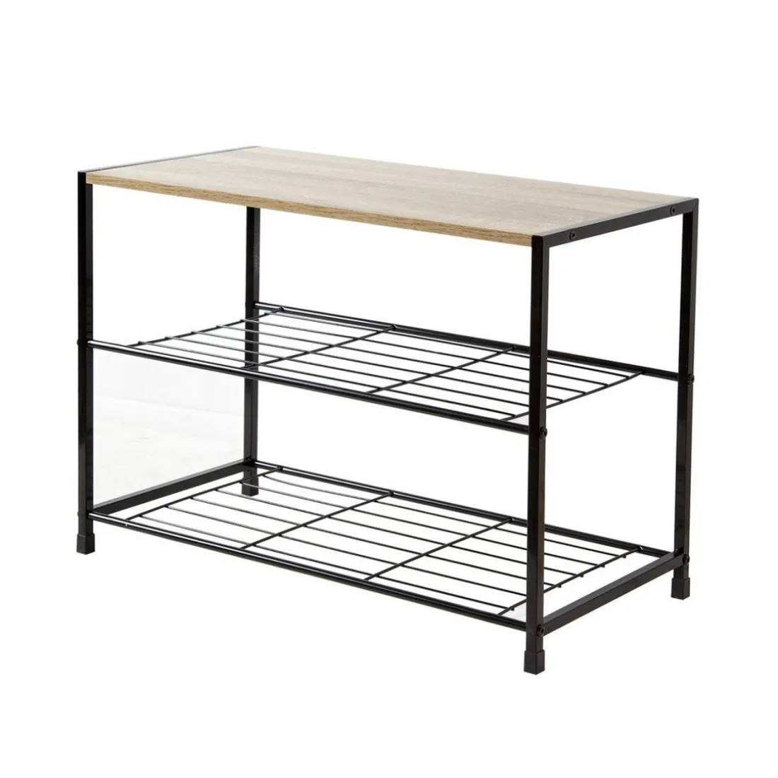 Etagère à chaussures 3 niveaux en acier et en bois Beige