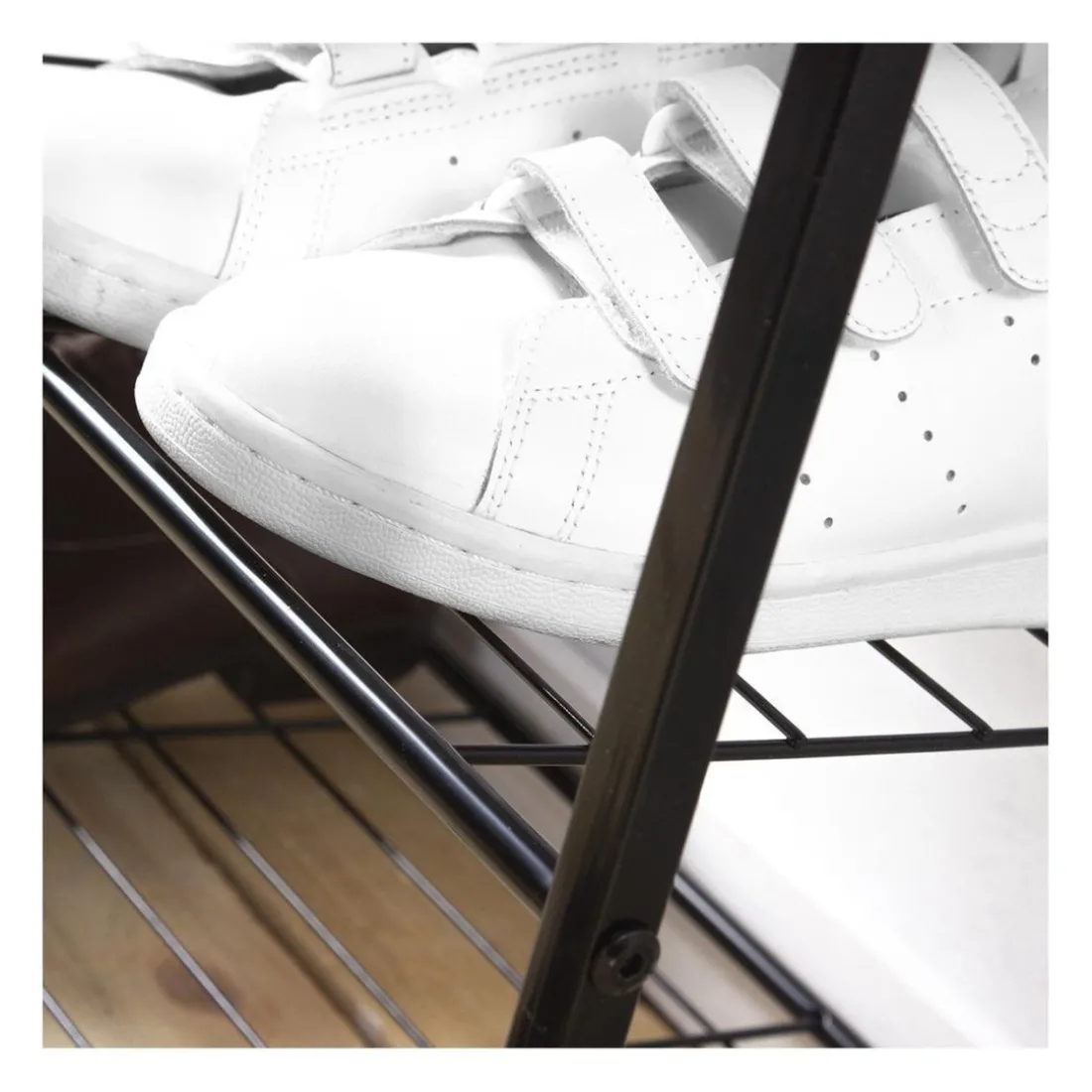 Etagère à chaussures 3 niveaux en acier et en bois Beige