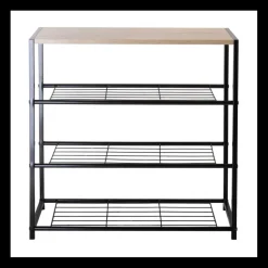 Etagère à chaussures 4 niveaux en acier et en bois Beige