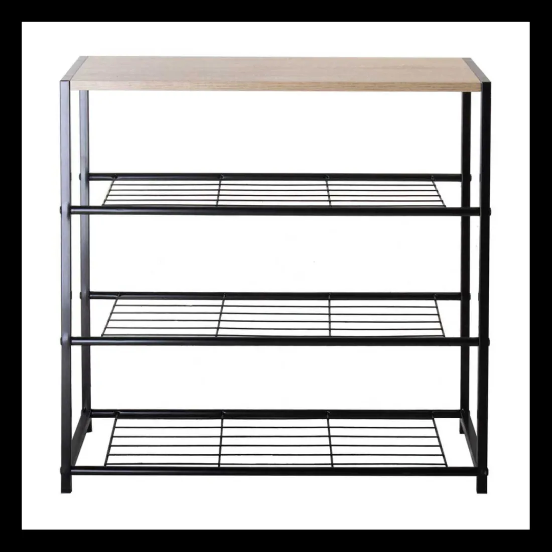 Etagère à chaussures 4 niveaux en acier et en bois Beige