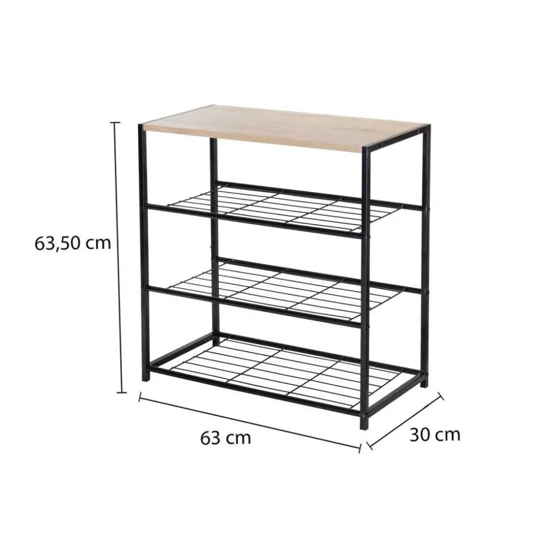 Etagère à chaussures 4 niveaux en acier et en bois Beige