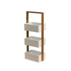 Etagère droite bambou 3 bacs de rangement Blanc