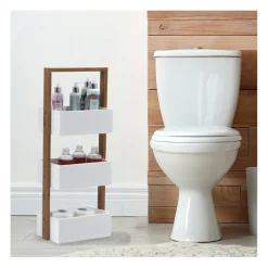 Etagère droite bambou 3 bacs de rangement Blanc
