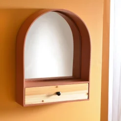 Etagère murale avec miroir integré RONDI orange terracotta
