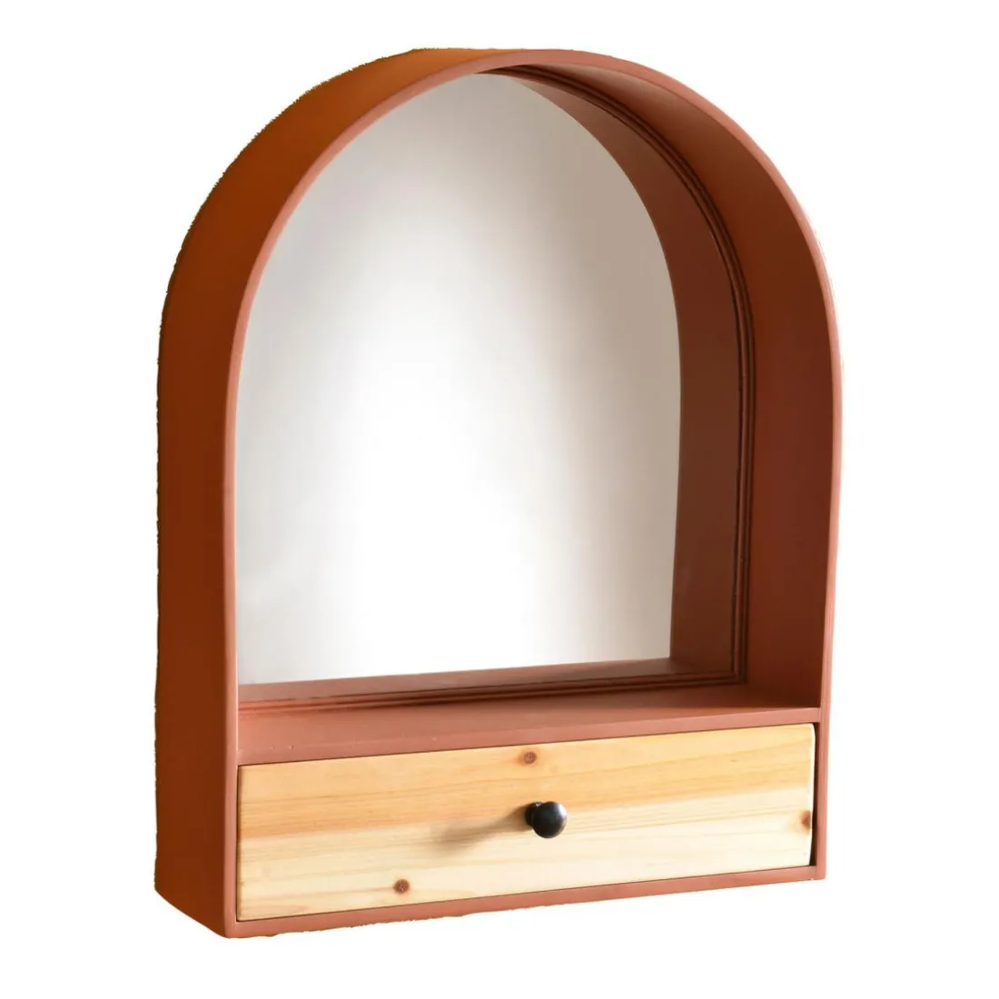 Etagère murale avec miroir integré RONDI orange terracotta