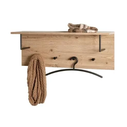 Etagère murale bois et métal 4 crochets noirs