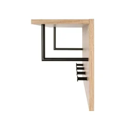 Etagère murale bois et métal 4 crochets noirs