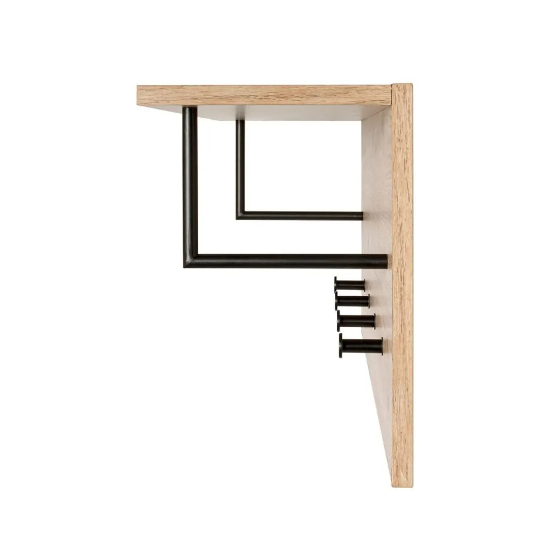 Etagère murale bois et métal 4 crochets noirs