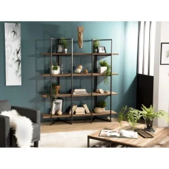 Etagère SIXTINE 4 Niveaux Bois Teck Recyclé Acacia Mahogany Et Métal