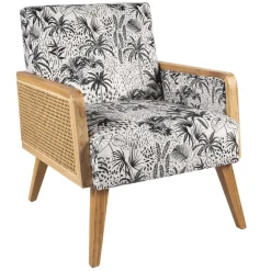 Fauteuil Canné Velours Imprimé 64x72x77cm Louisiane