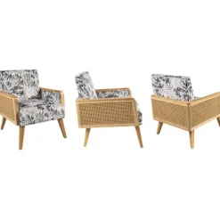 Fauteuil Canné Velours Imprimé 64x72x77cm Louisiane