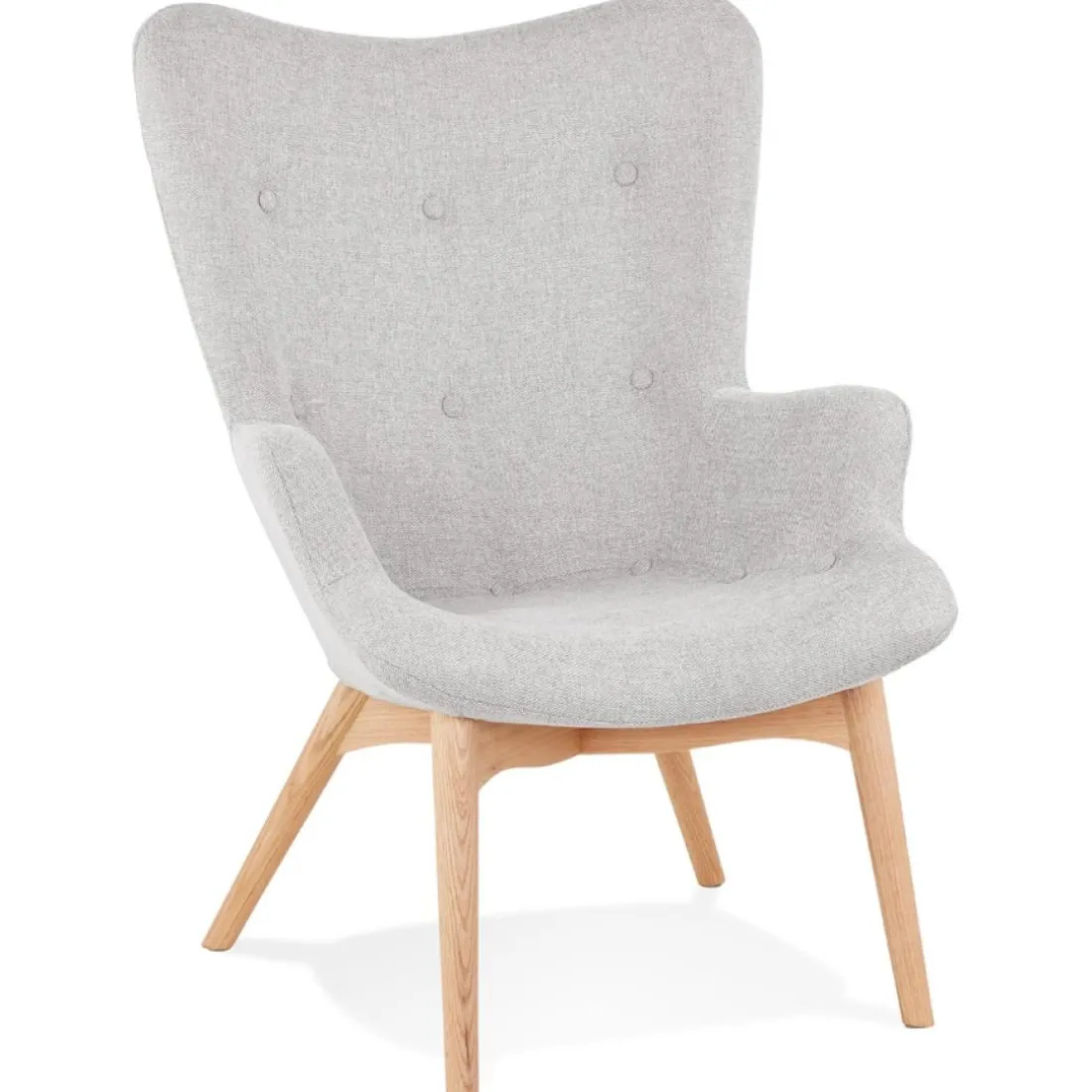 Fauteuil à oreille 'ROBY' en tissu gris et pieds en bois