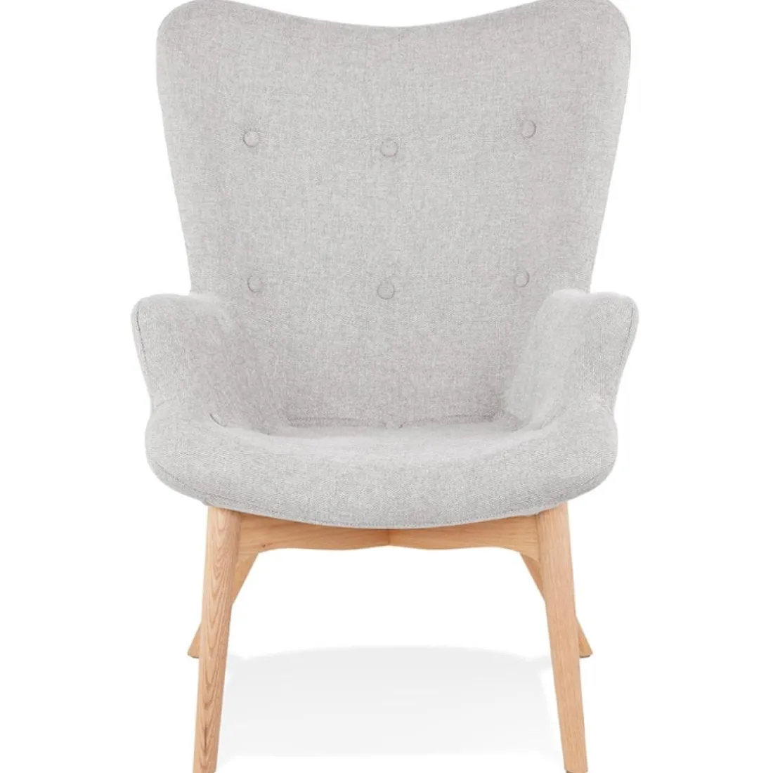Fauteuil à oreille 'ROBY' en tissu gris et pieds en bois