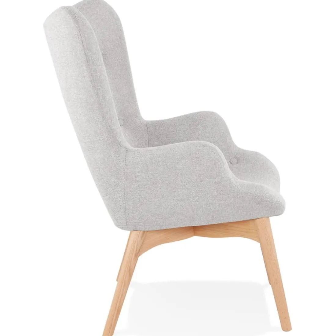Fauteuil à oreille 'ROBY' en tissu gris et pieds en bois
