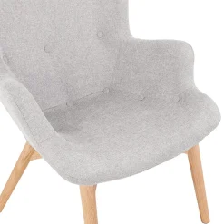 Fauteuil à oreille 'ROBY' en tissu gris et pieds en bois