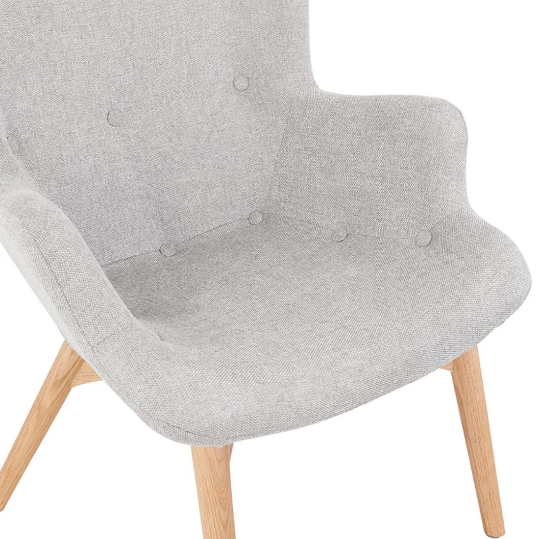 Fauteuil à oreille 'ROBY' en tissu gris et pieds en bois