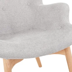 Fauteuil à oreille 'ROBY' en tissu gris et pieds en bois