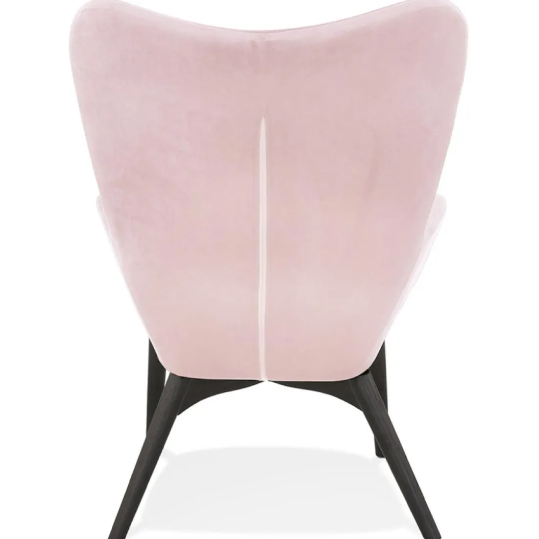 Fauteuil à oreilles 'RUBEN' en velours rose et pieds en bois noir