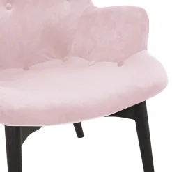 Fauteuil à oreilles 'RUBEN' en velours rose et pieds en bois noir