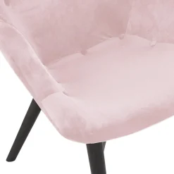 Fauteuil à oreilles 'RUBEN' en velours rose et pieds en bois noir