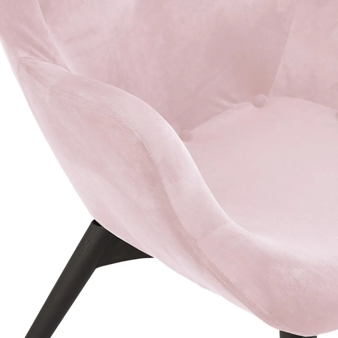 Fauteuil à oreilles 'RUBEN' en velours rose et pieds en bois noir