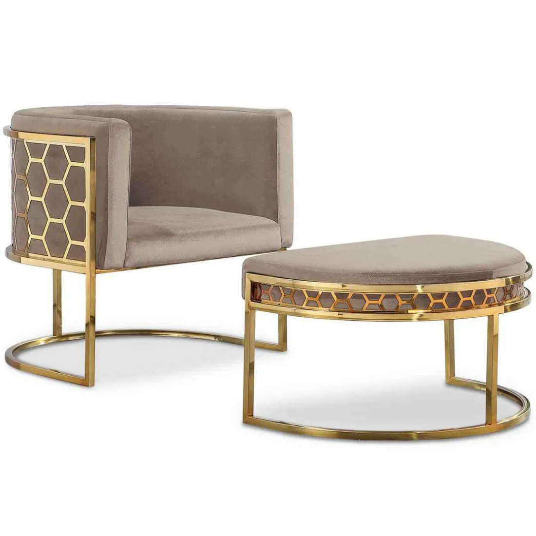 Fauteuil Arrondi HONEY Velours Taupe