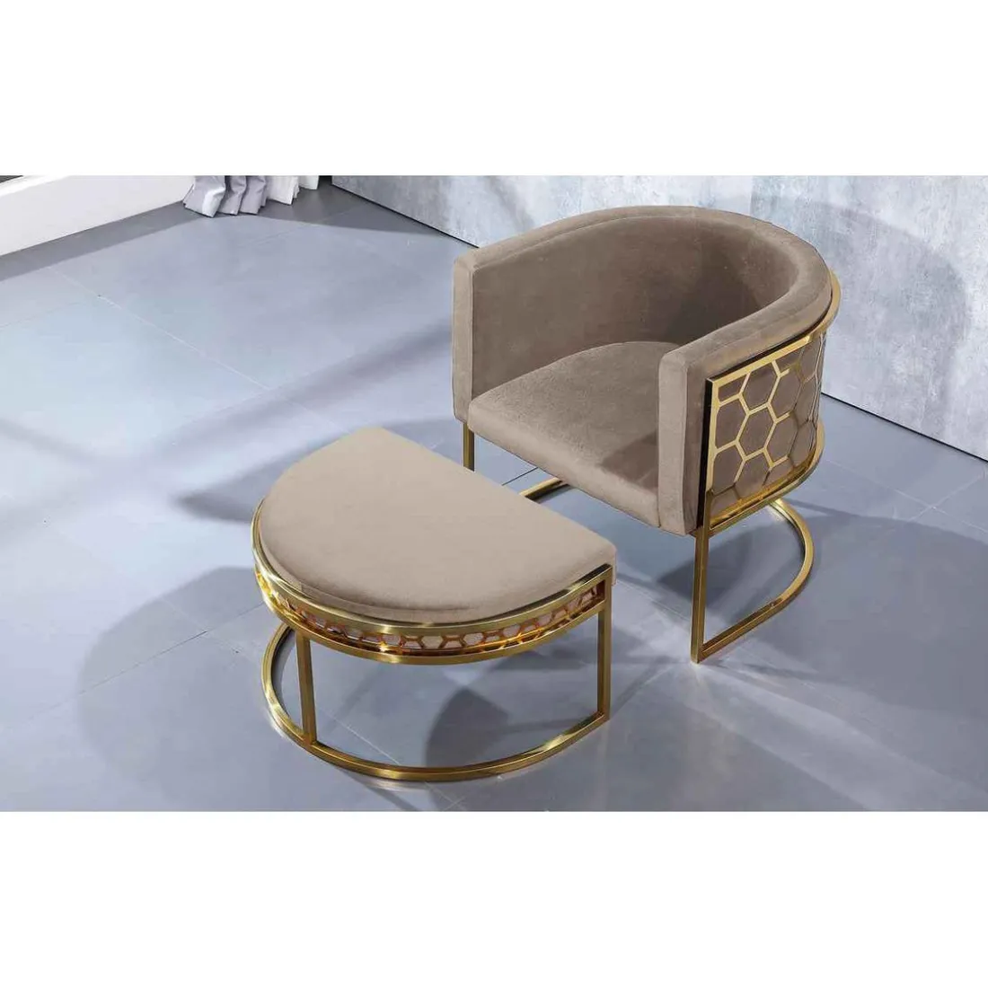Fauteuil Arrondi HONEY Velours Taupe