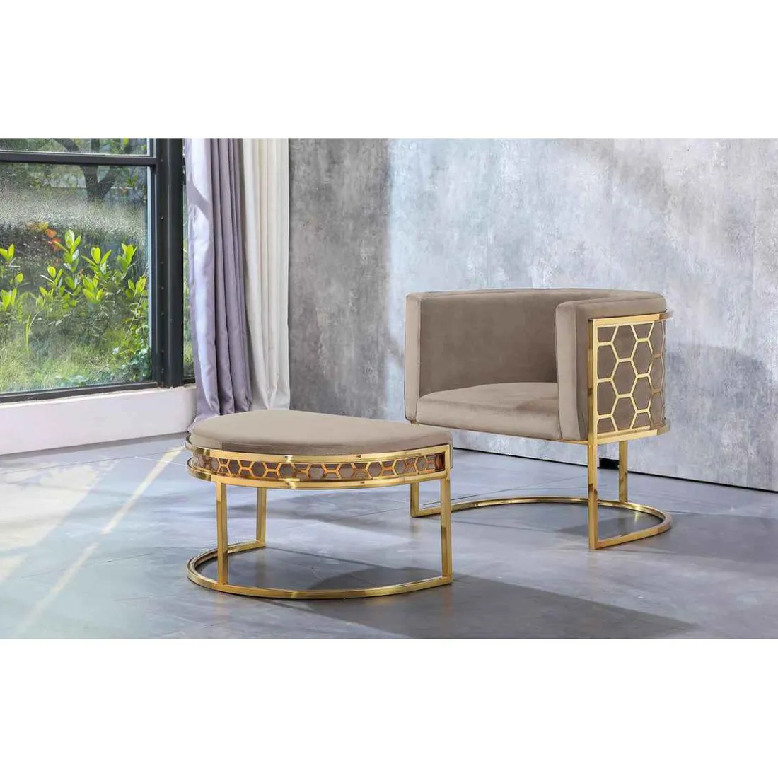 Fauteuil Arrondi HONEY Velours Taupe