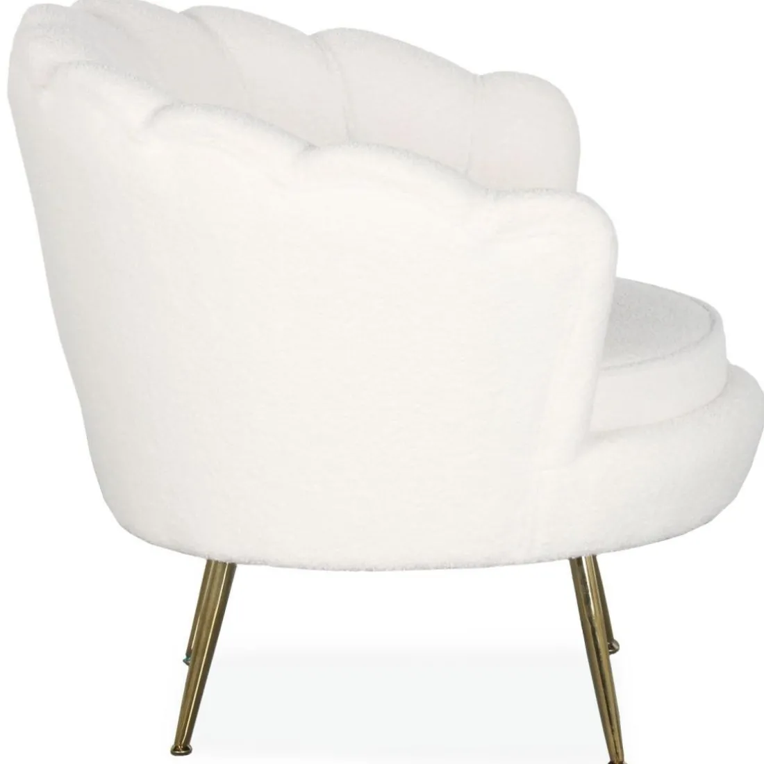 Fauteuil arrondi style boudoir glamour Andersen Tissu bouclette Crème