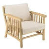 Fauteuil BORNEO en branches de teck naturel coussins blancs WILL