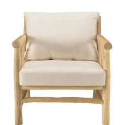 Fauteuil BORNEO en branches de teck naturel coussins blancs WILL
