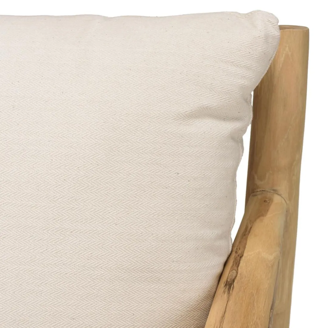 Fauteuil BORNEO en branches de teck naturel coussins blancs WILL