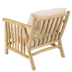 Fauteuil BORNEO en branches de teck naturel coussins blancs WILL