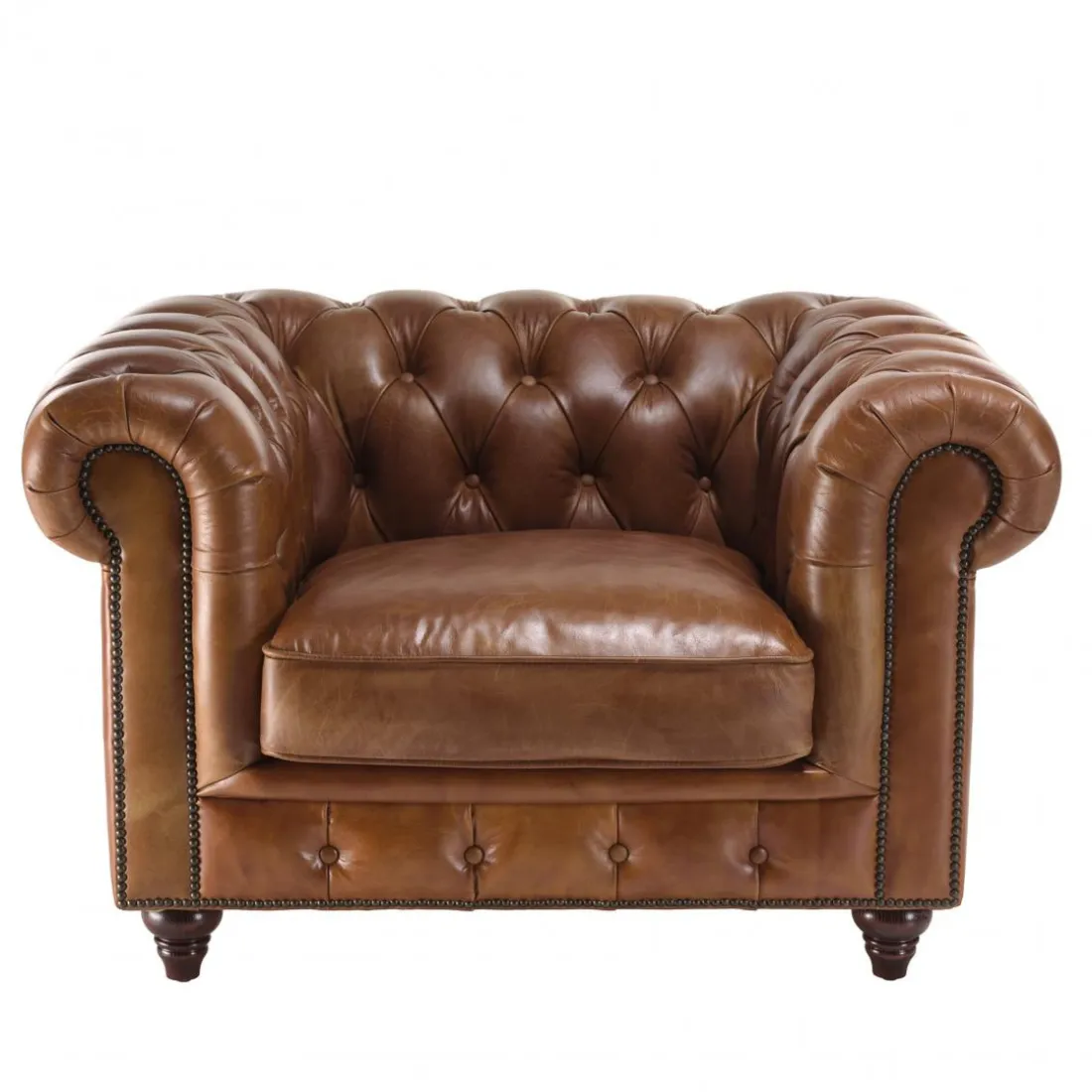 Fauteuil chesterfield 1 place vintage cuir GASTON