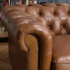 Fauteuil chesterfield 1 place vintage cuir GASTON