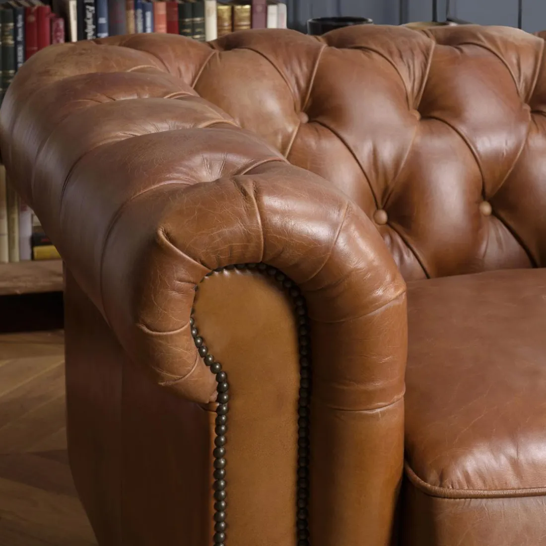 Fauteuil chesterfield 1 place vintage cuir GASTON