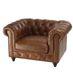 Fauteuil chesterfield 1 place vintage cuir GASTON